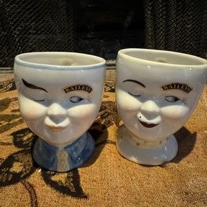 COPY - 1997 VTG BAILEYS IRISH WHISKEY MR & MRS WINKING HEAD COFFEE MUGS